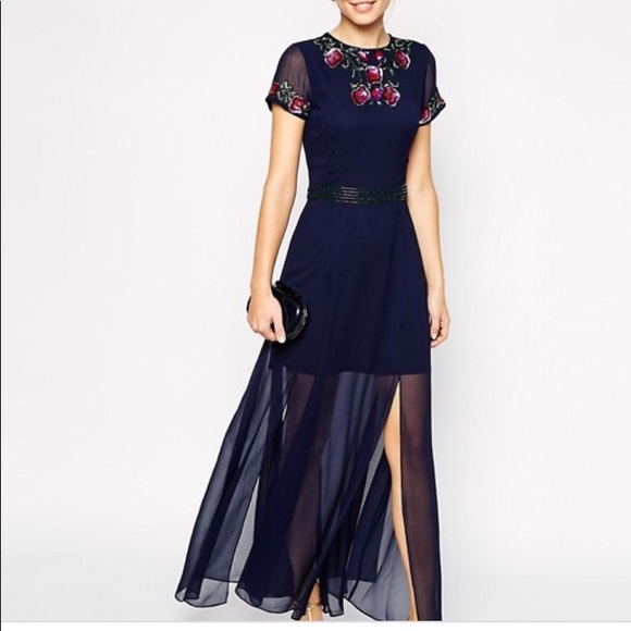 frock and frill embellished maxi dress